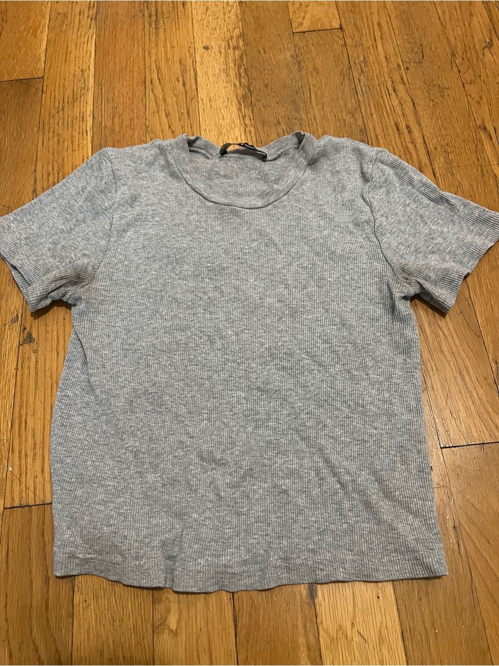 BRANDY MELVILLE Gray Short-Sleeve Rib Knit Baby T Shirt